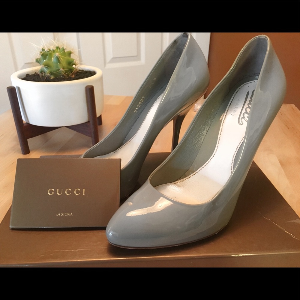 GUCCI Patent Leather, Sage-Green Pumps